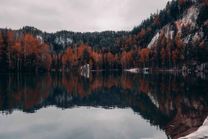 Autumn Reflections at Adršpach Lake Stock Image - Image 1