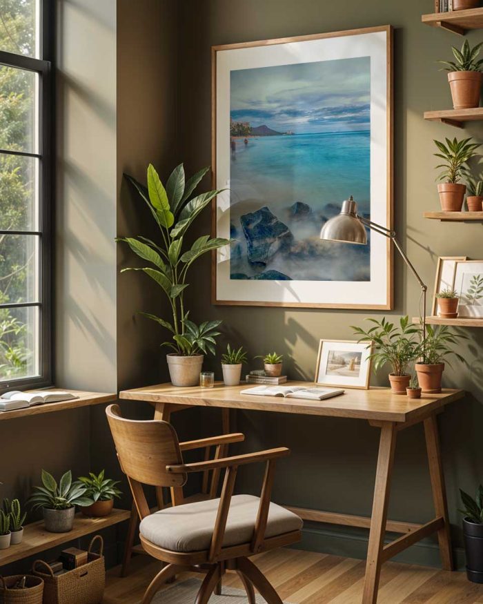 Diamond Head Serenity: A Long-Exposure View of Waikiki Beach Fine Art Poster - Image 2